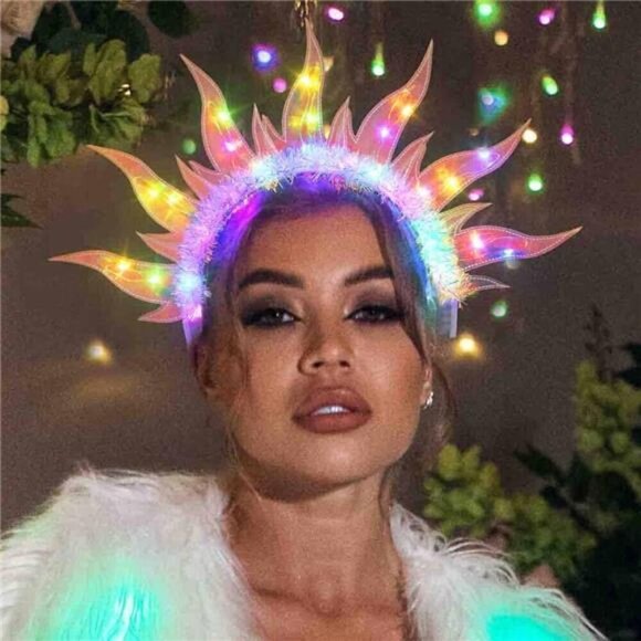 Sunburst Flame Headband – Festival, Rave,  Large Fiery Sun Crown Party Costumes main image 6